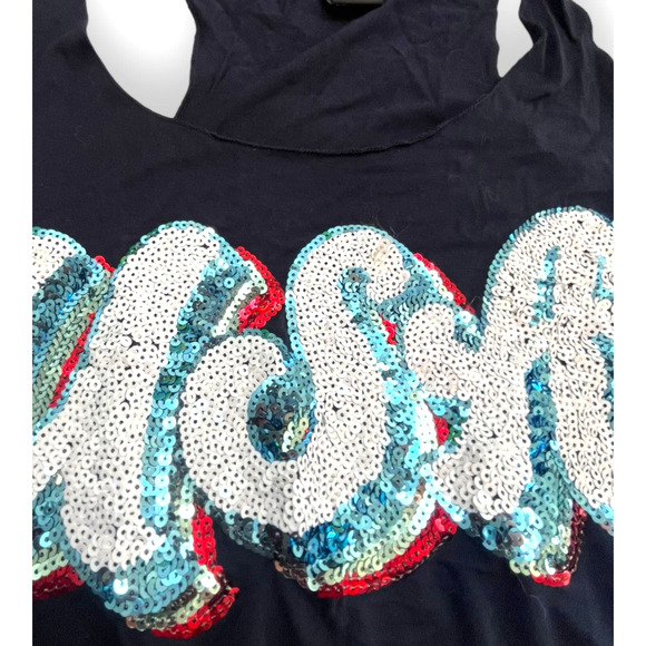 Miss Chievous *USA* sequin Tank Top | Sz Womens M, Navy Blue NEW N1 - Picture 7 of 10